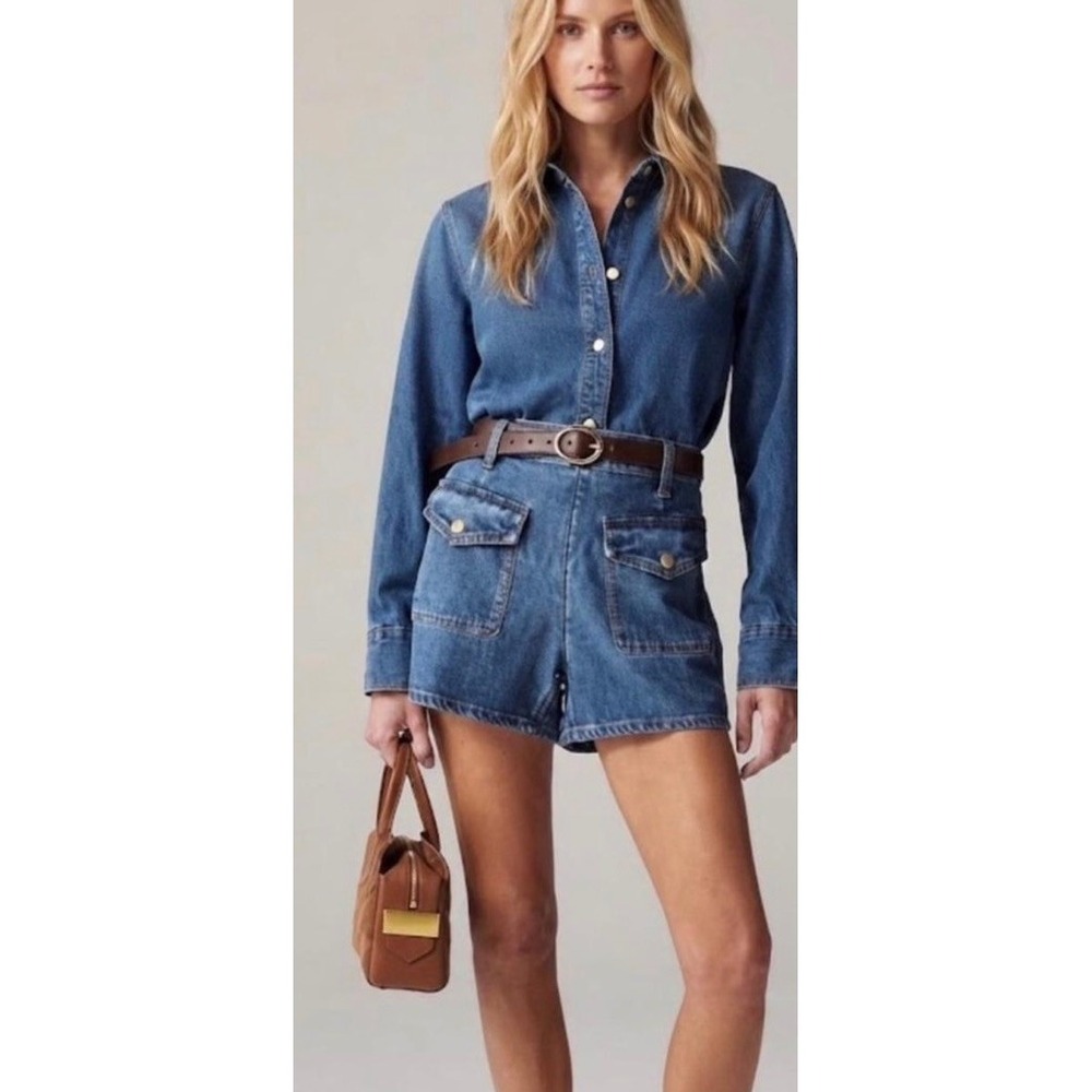 J.Crew Women Denim Shorts 28 Blue Side Zip Utility Flap Pocket C1063 High Rise
